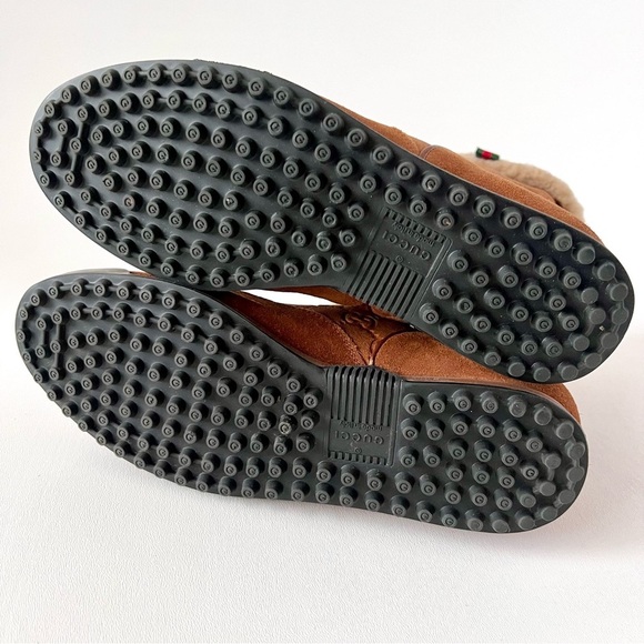 GUCCI | Apres Brown Suede Shearling GG Monogram Web Stripe Ankle Ski Boot EU36.5 - Picture 11 of 15